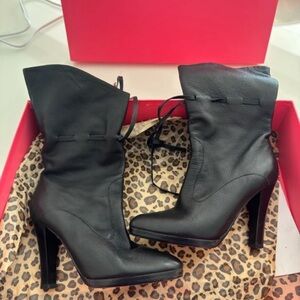 Betsey Johnson Black Leather Ankle Boots